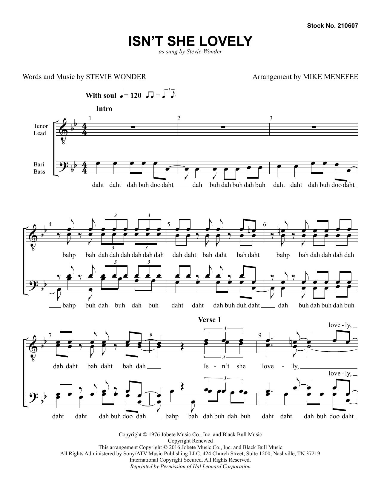 Isn't She Lovely (arr. Mike Menefee) (TTBB Choir) von Stevie Wonder