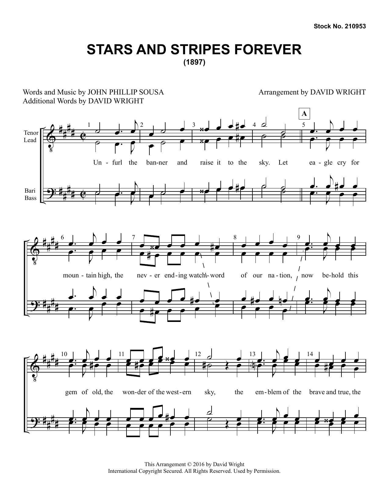 The Stars and Stripes Forever (arr. David Wright) (TTBB Choir) von John Philip Sousa