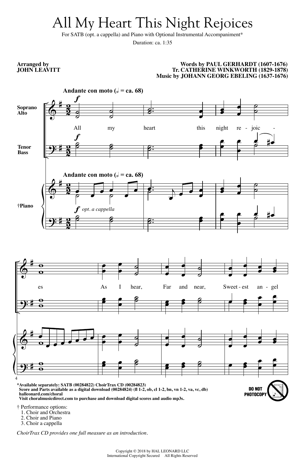 All My Heart This Night Rejoices (arr. John Leavitt) (SATB Choir) von Johann Georg Ebeling