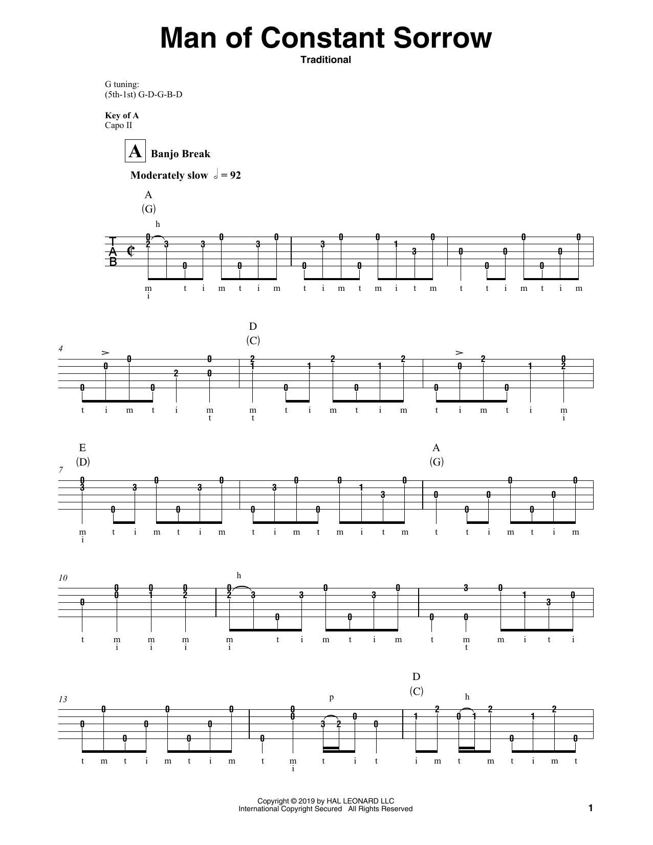 Man Of Constant Sorrow (Banjo Tab) von Traditional