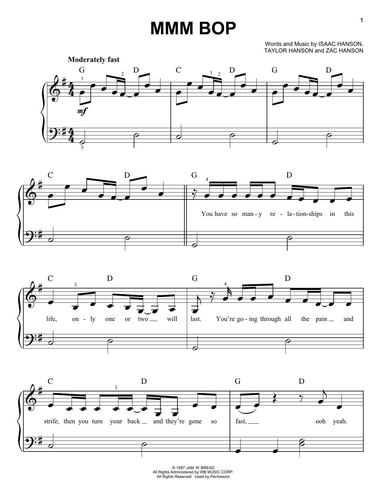 MMM Bop (Easy Piano) von Hanson