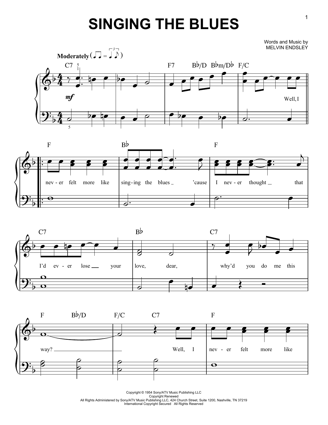 Singing The Blues (Easy Piano) von Marty Robbins