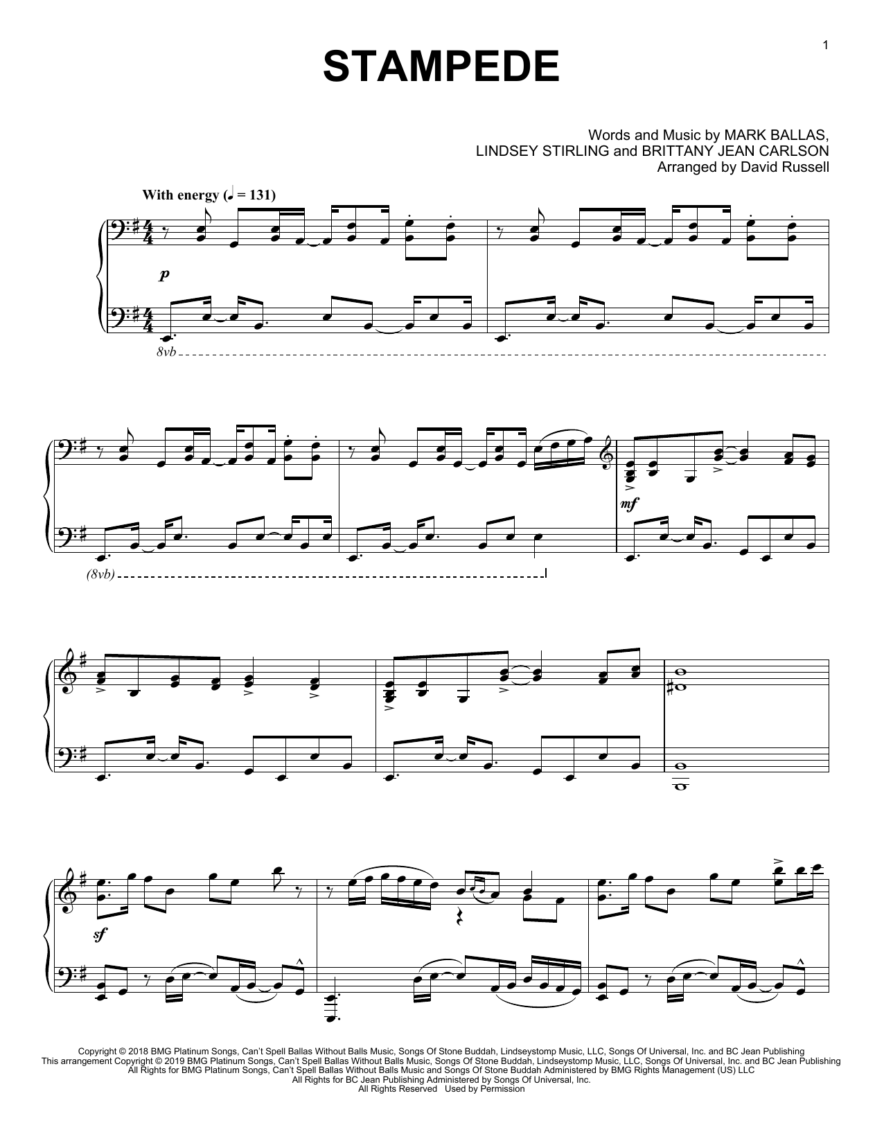 Stampede (Piano Solo) von Lindsey Stirling