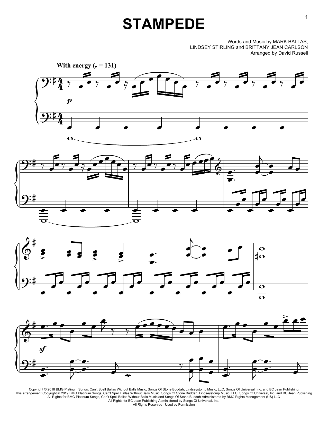 Stampede (Easy Piano) von Lindsey Stirling