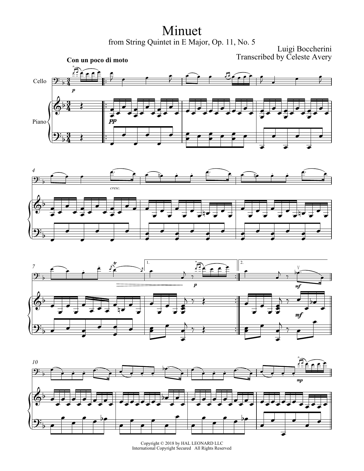 Minuet (Cello and Piano) von Luigi Boccherini
