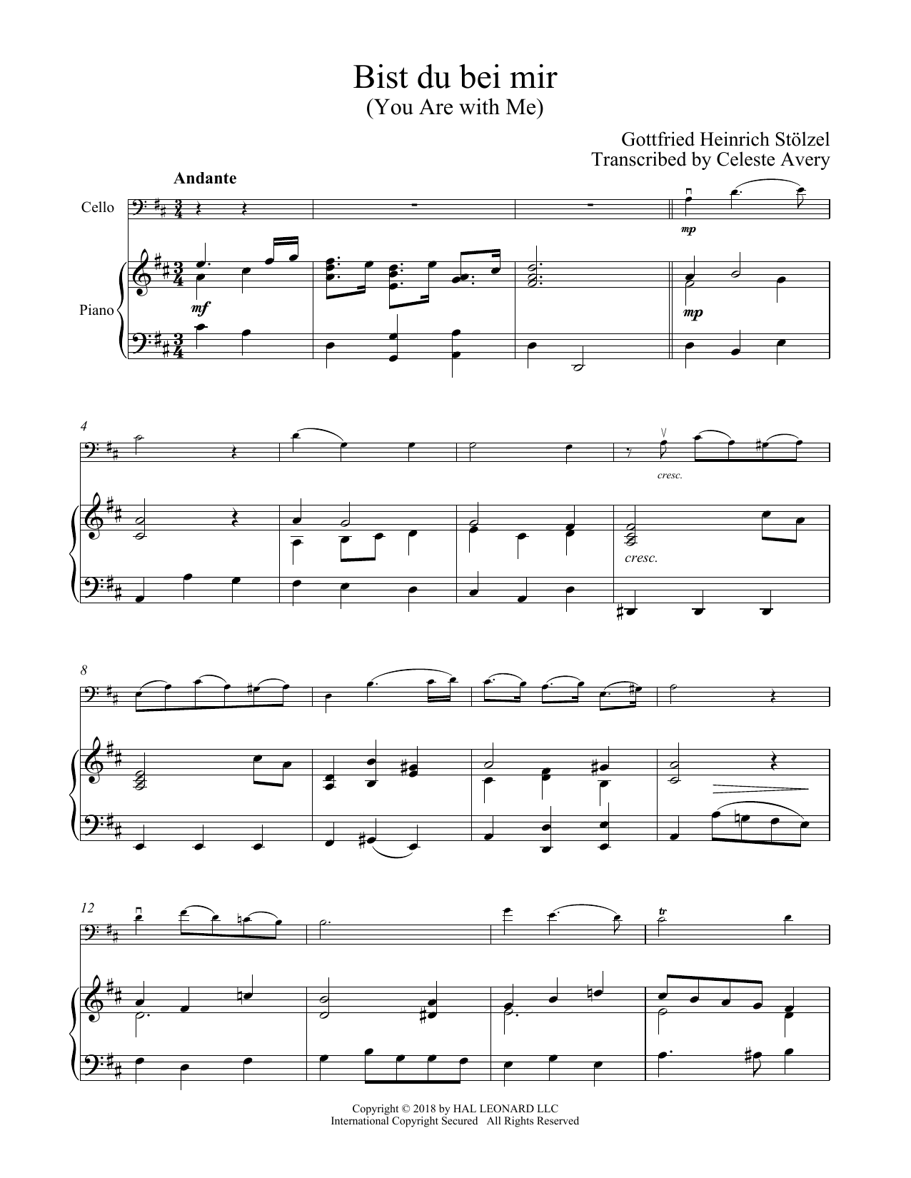 Bist du bei mir (You Are With Me) (Cello and Piano) von Johann Sebastian Bach