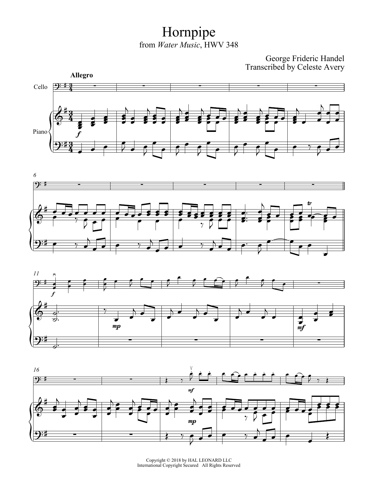 Hornpipe (Cello and Piano) von George Frideric Handel