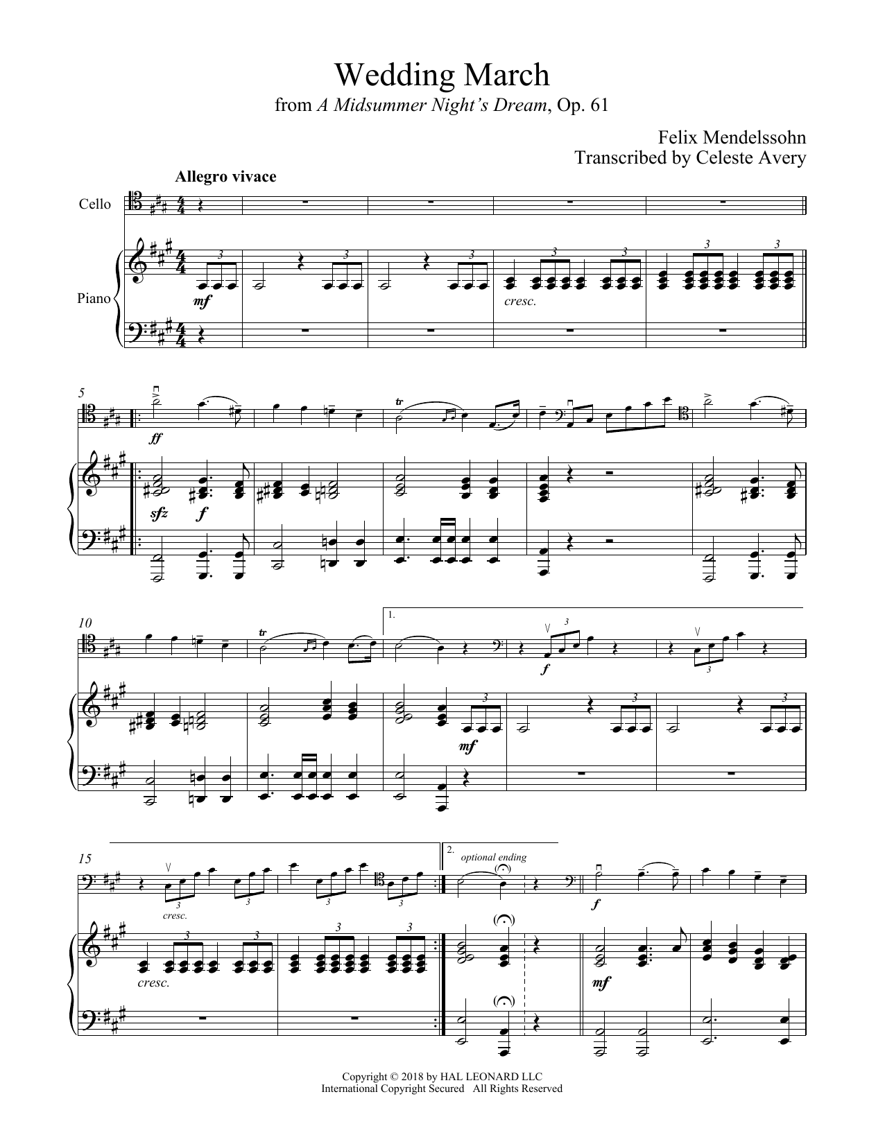 Wedding March (Cello and Piano) von Felix Mendelssohn