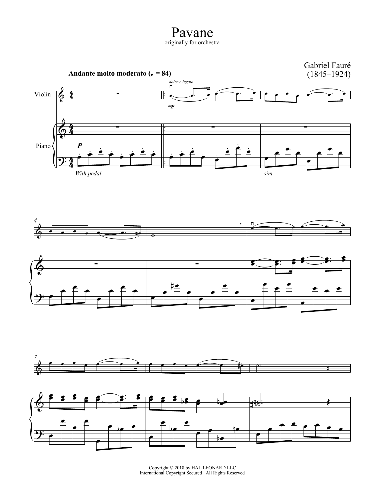 Pavane (Violin and Piano) von Gabriel Faur
