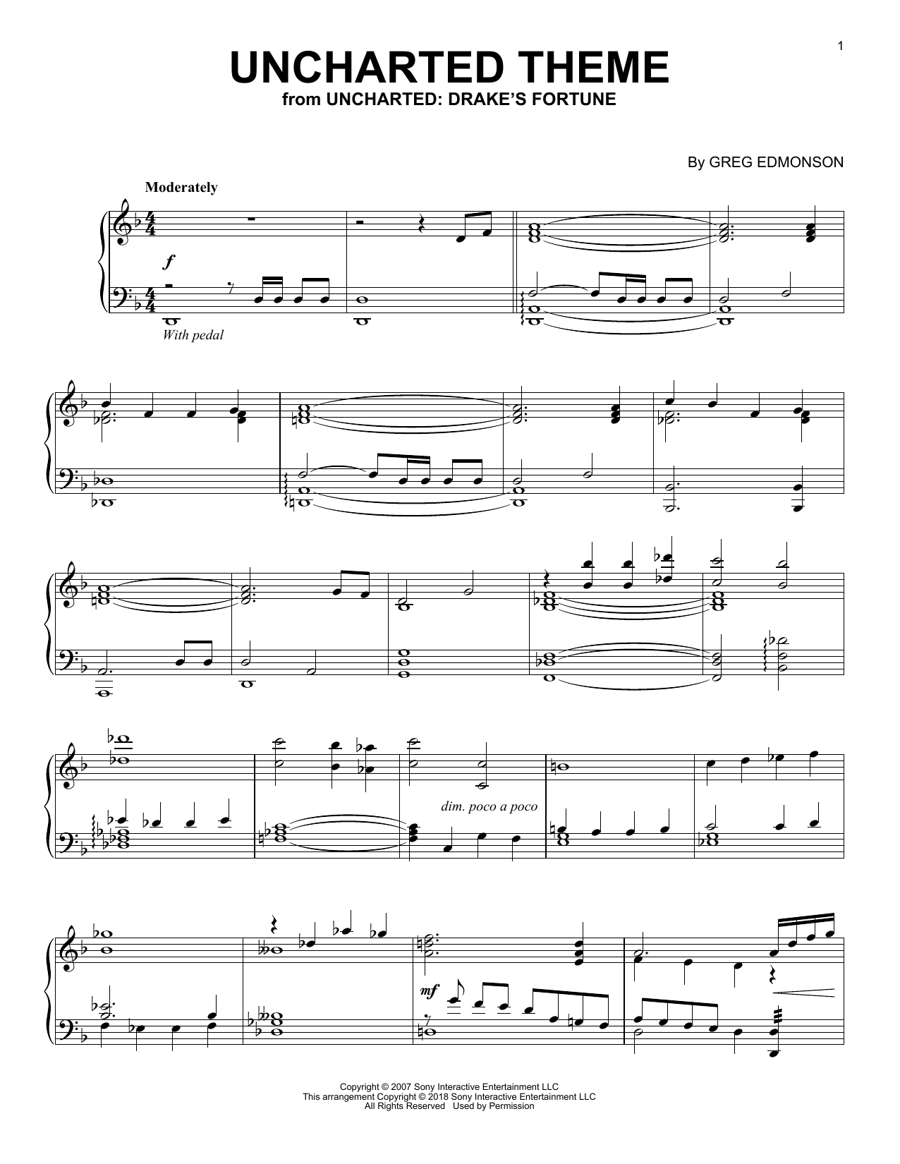 Uncharted Theme (Piano Solo) von Greg Edmonson