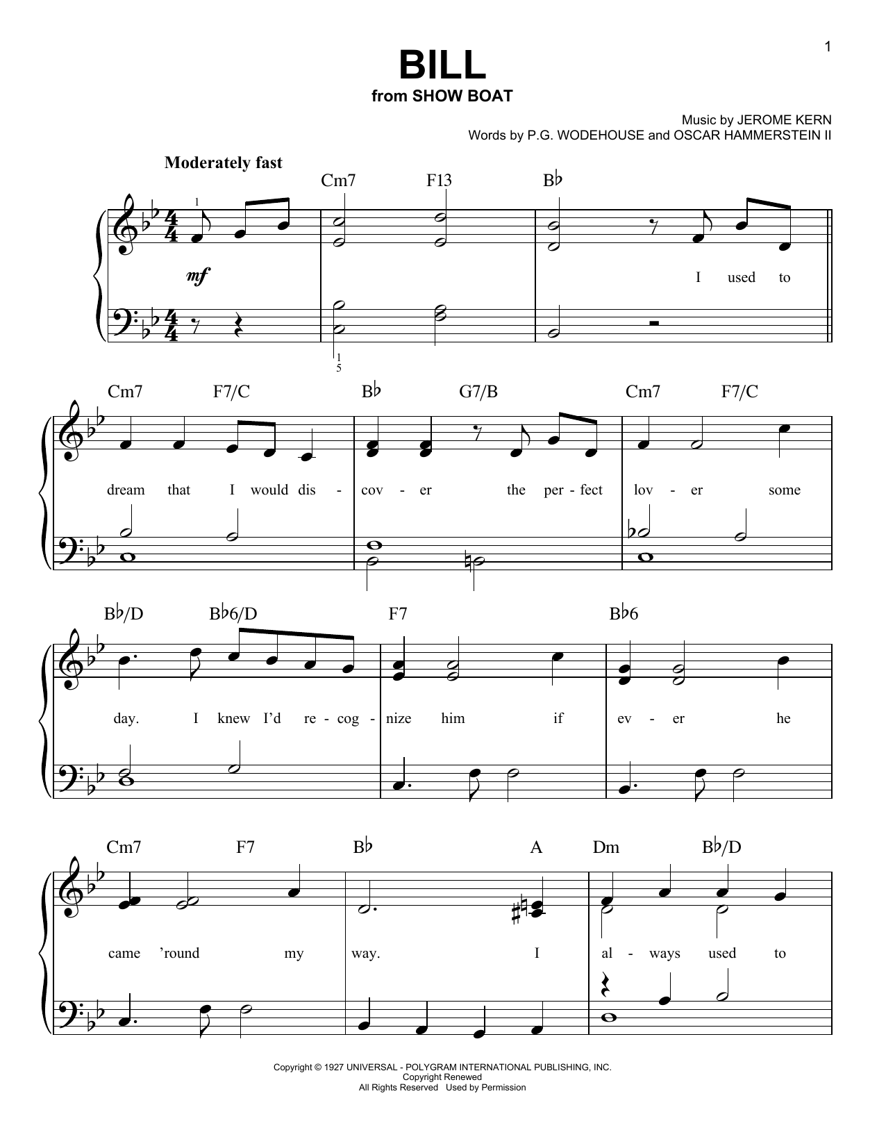 Bill (Easy Piano) von Oscar Hammerstein II