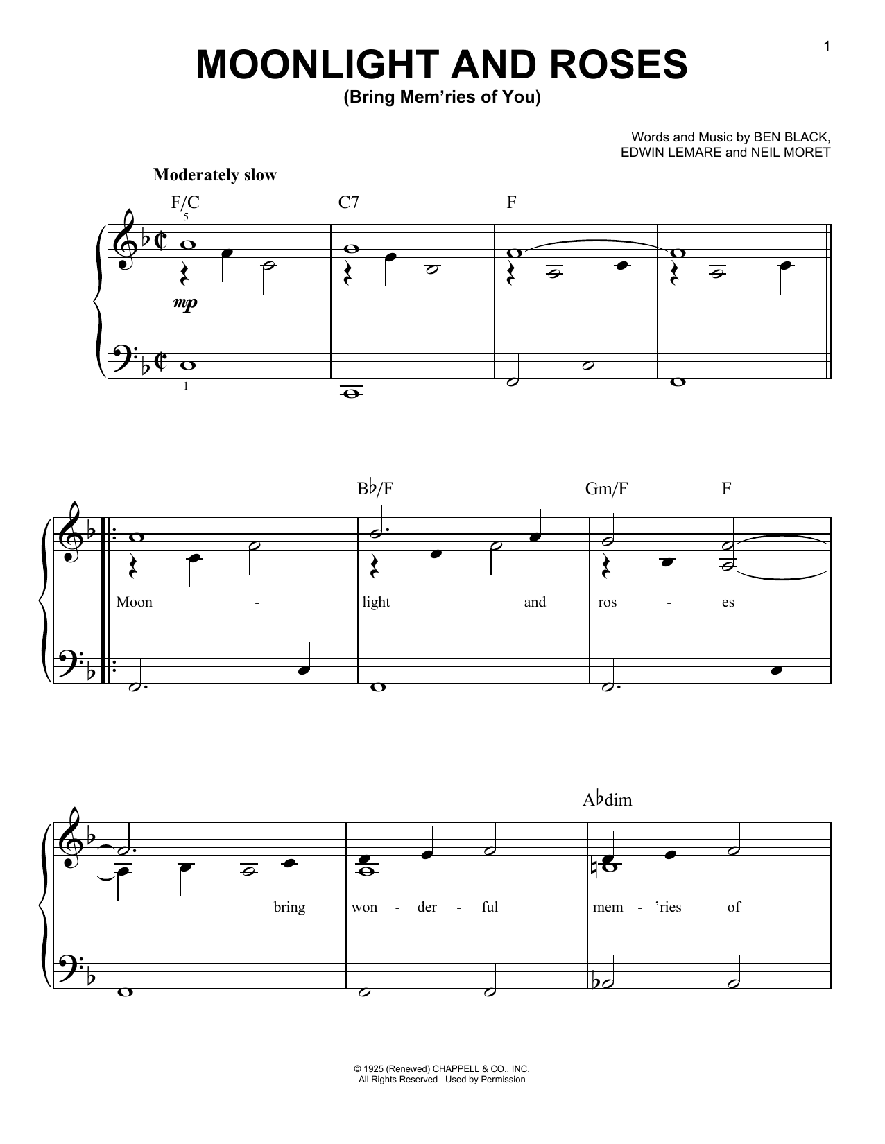 Moonlight And Roses (Bring Mem'ries Of You) (Easy Piano) von Ben Black