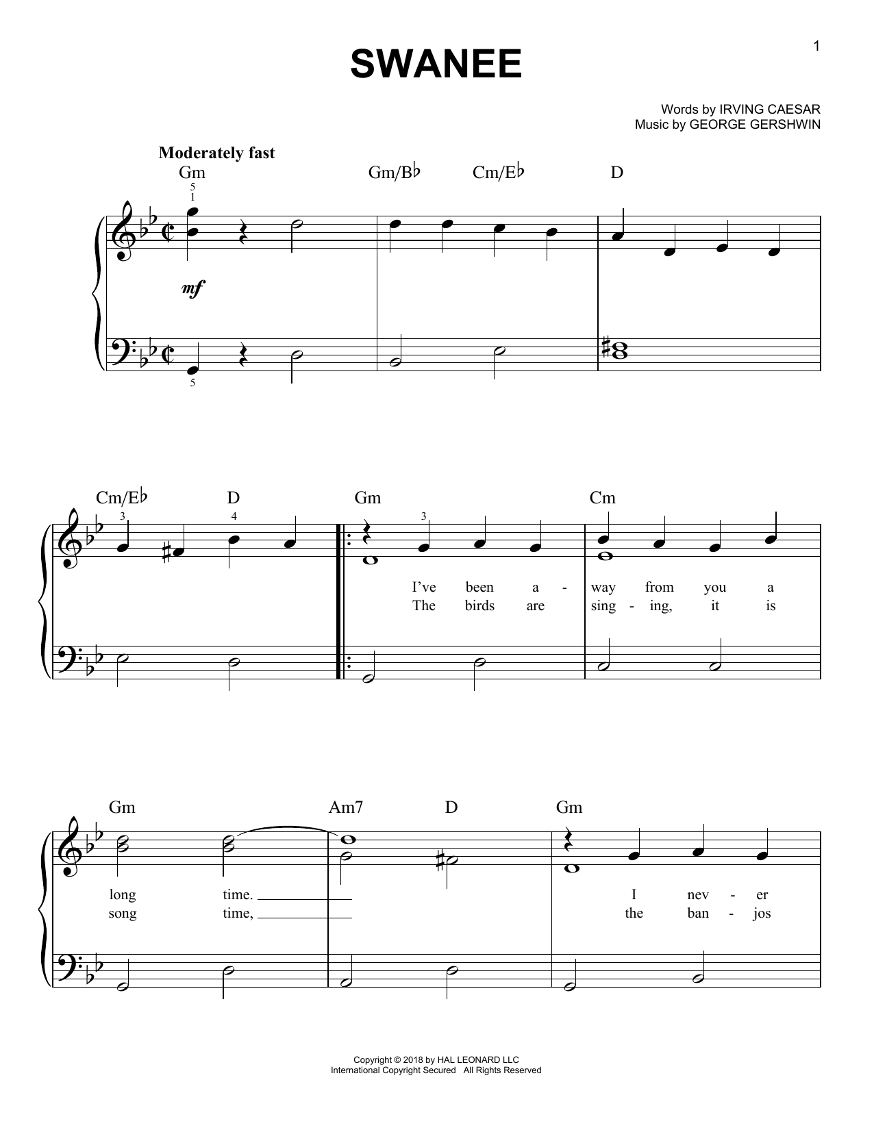 Swanee (Easy Piano) von George Gershwin