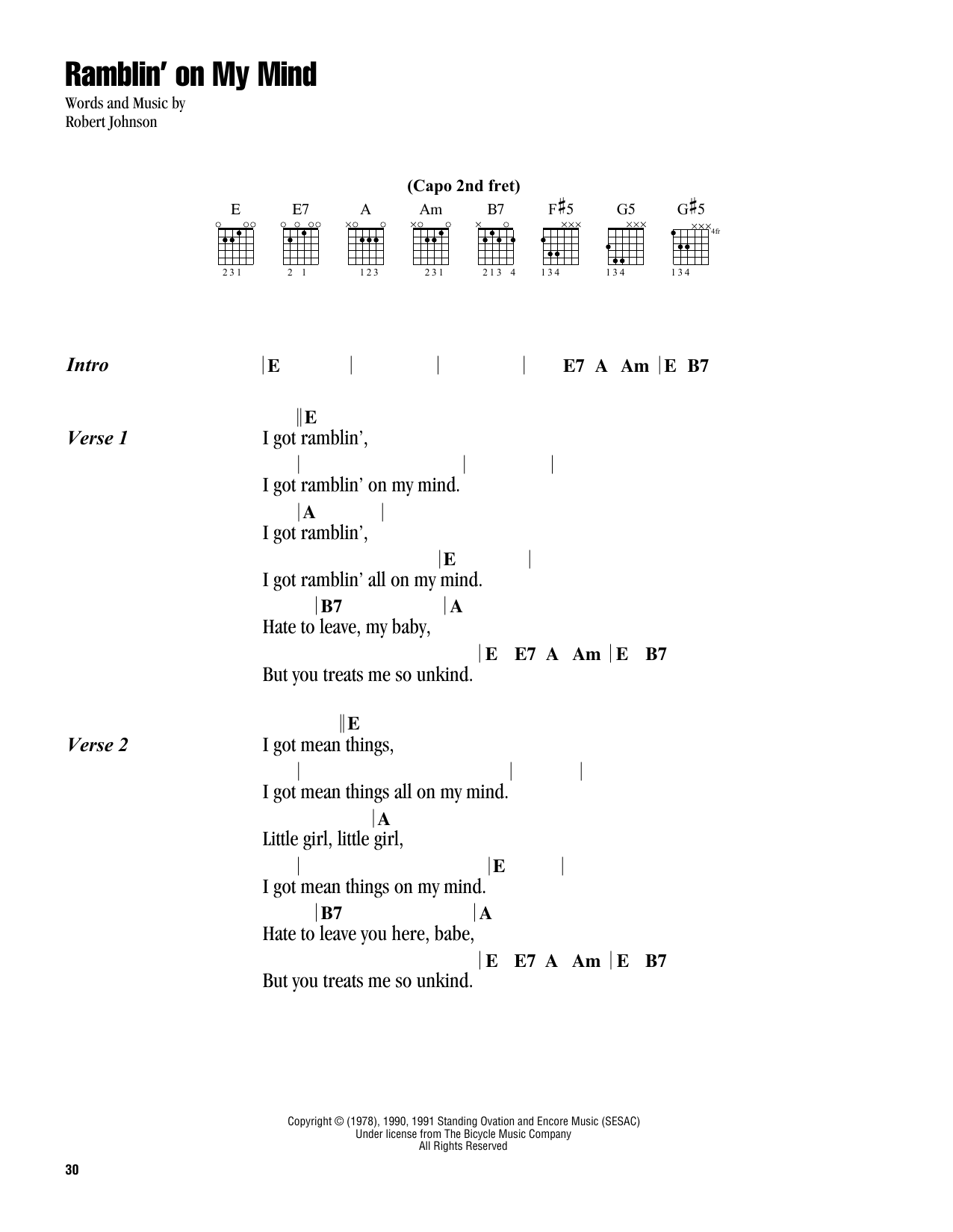 Ramblin' On My Mind (Guitar Chords/Lyrics) von Robert Johnson