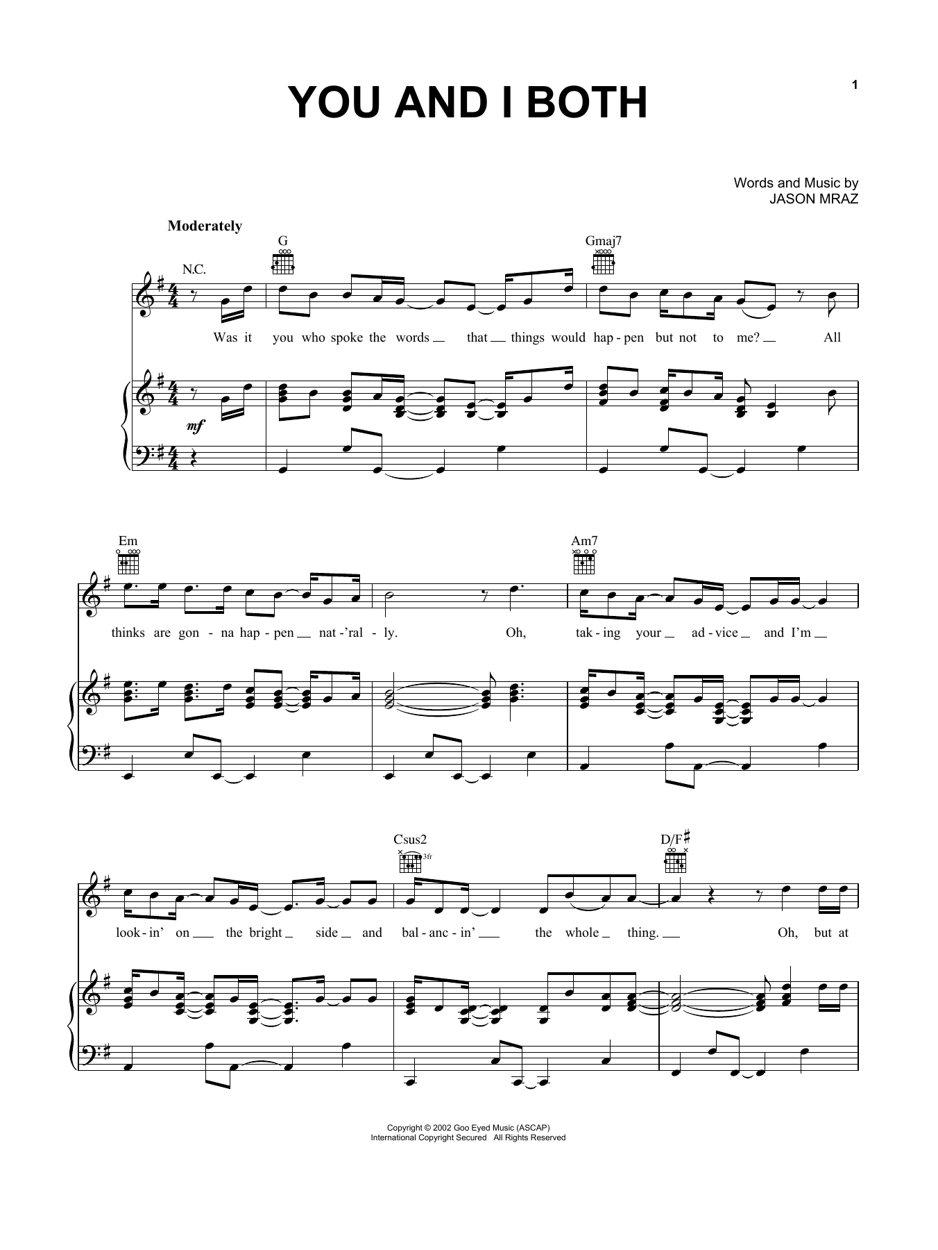 You and I Both (Piano, Vocal & Guitar Chords (Right-Hand Melody)) von Jason Mraz