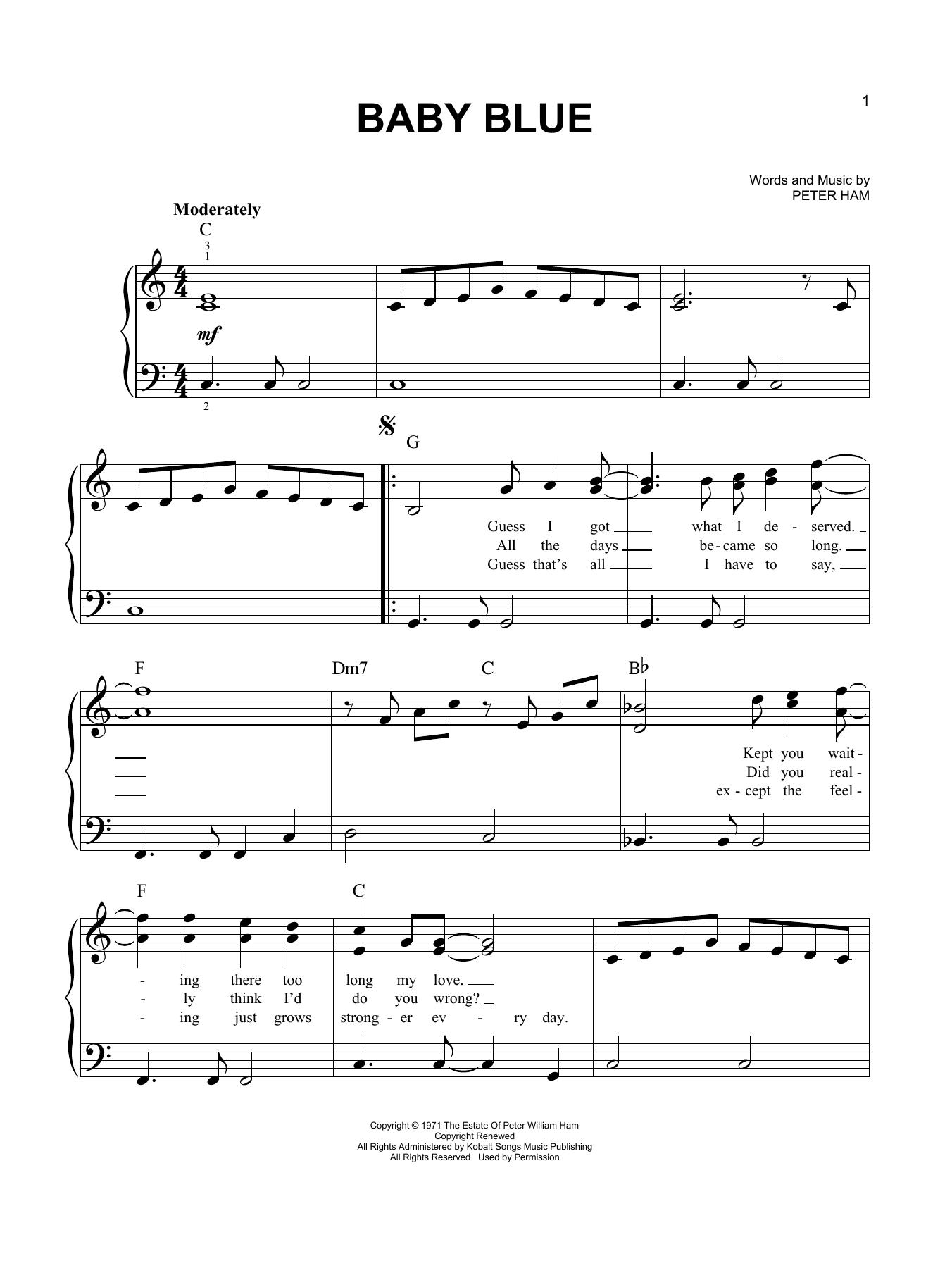 Baby Blue (Easy Piano) von Badfinger