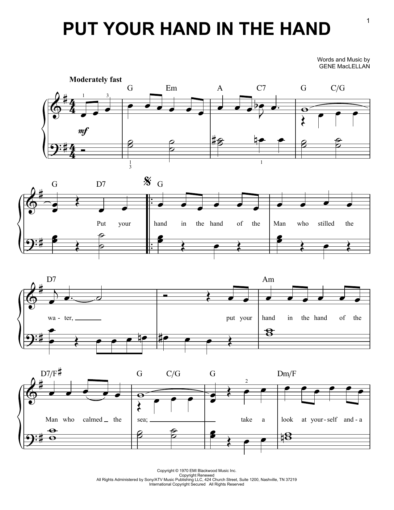 Put Your Hand In The Hand (Easy Piano) von Ocean