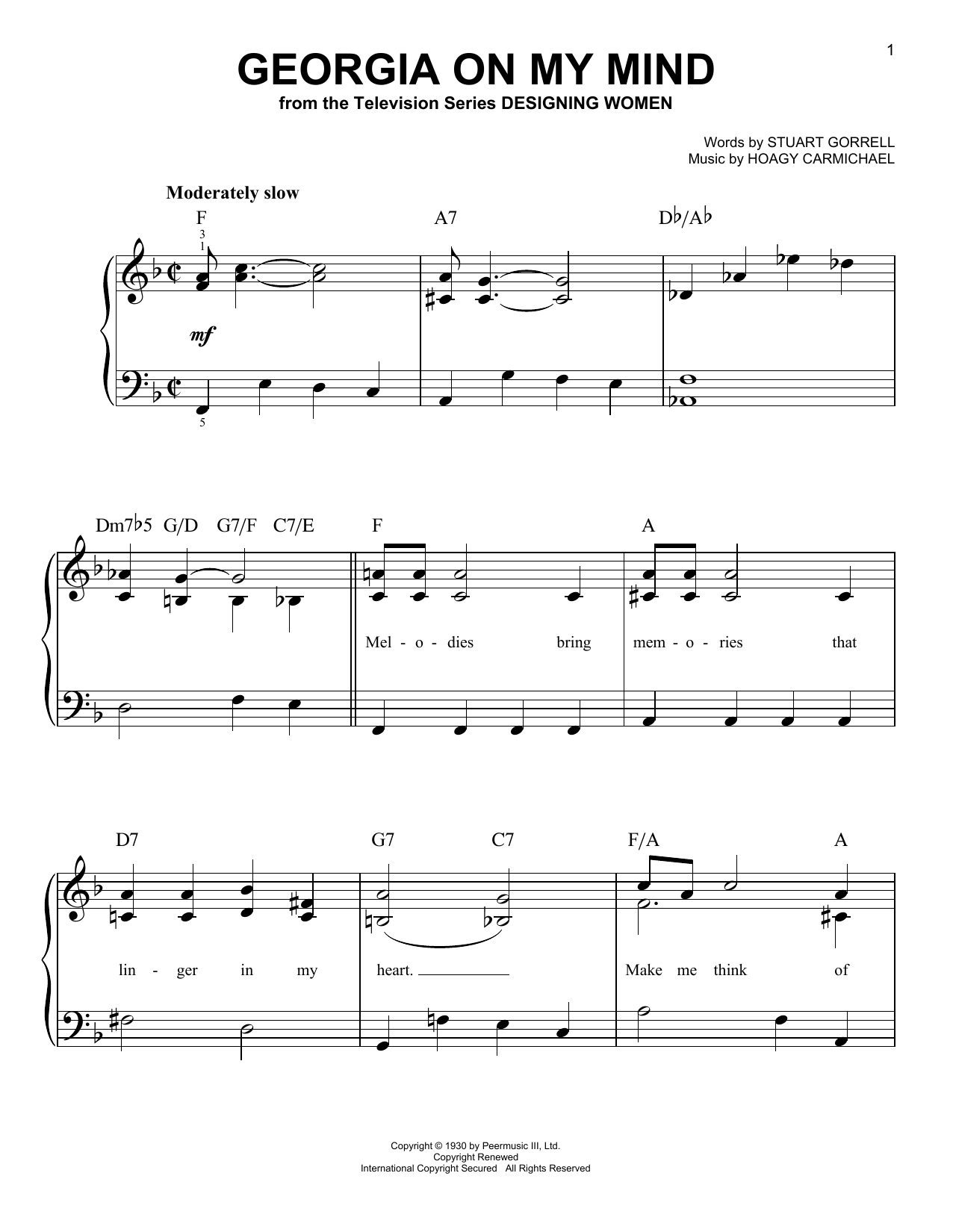 Georgia On My Mind (Easy Piano) von Ray Charles