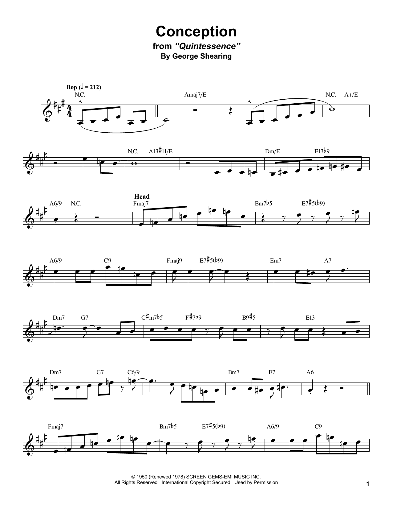 Conception (Alto Sax Transcription) von Stan Getz