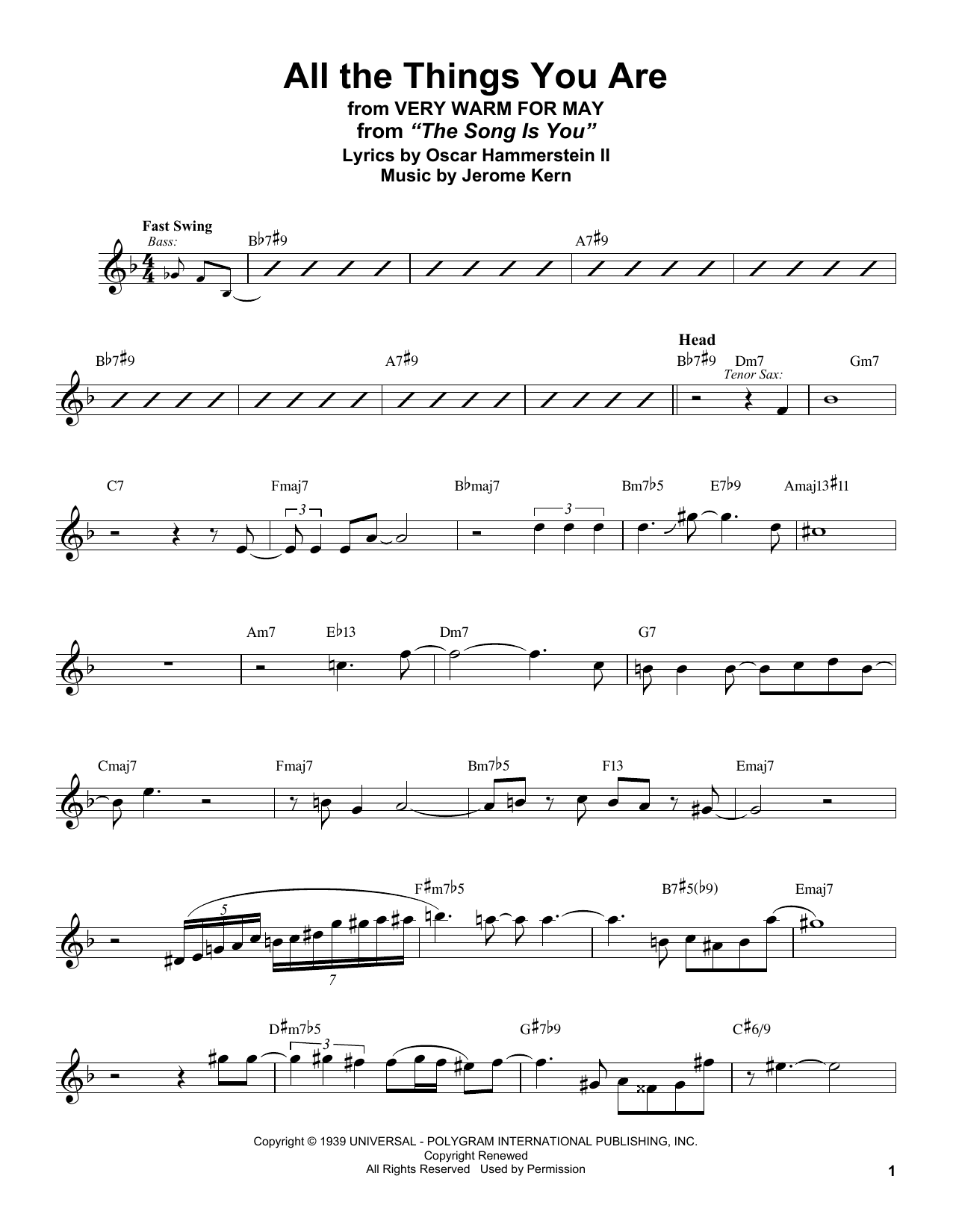 All The Things You Are (from Very Warm For May) (Alto Sax Transcription) von Stan Getz