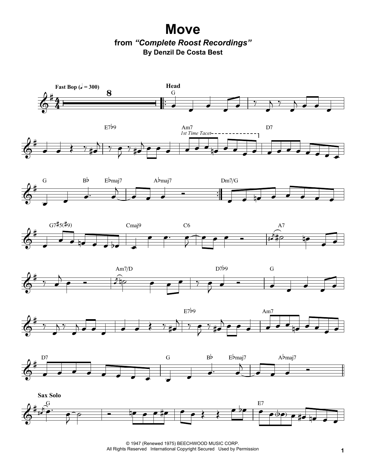 Move (Alto Sax Transcription) von Stan Getz