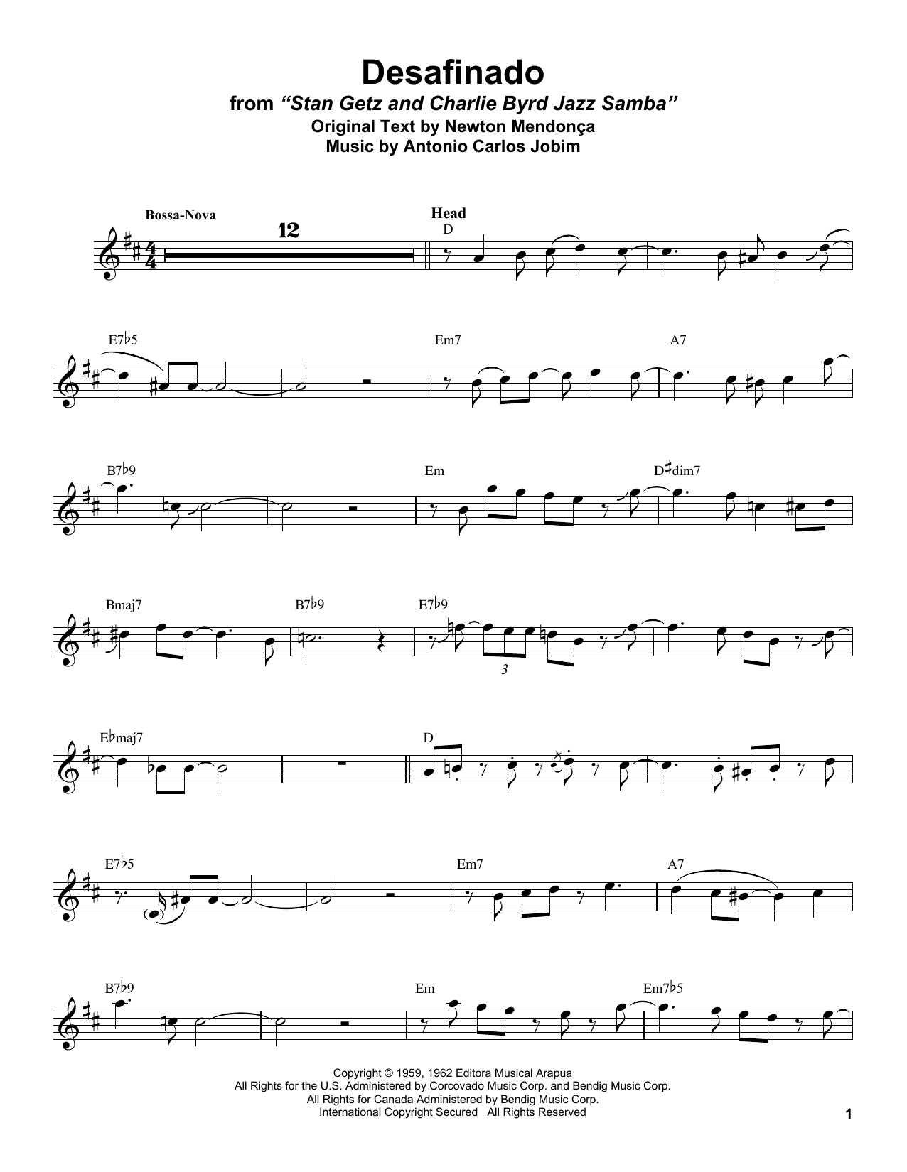 Desafinado (Alto Sax Transcription) von Stan Getz