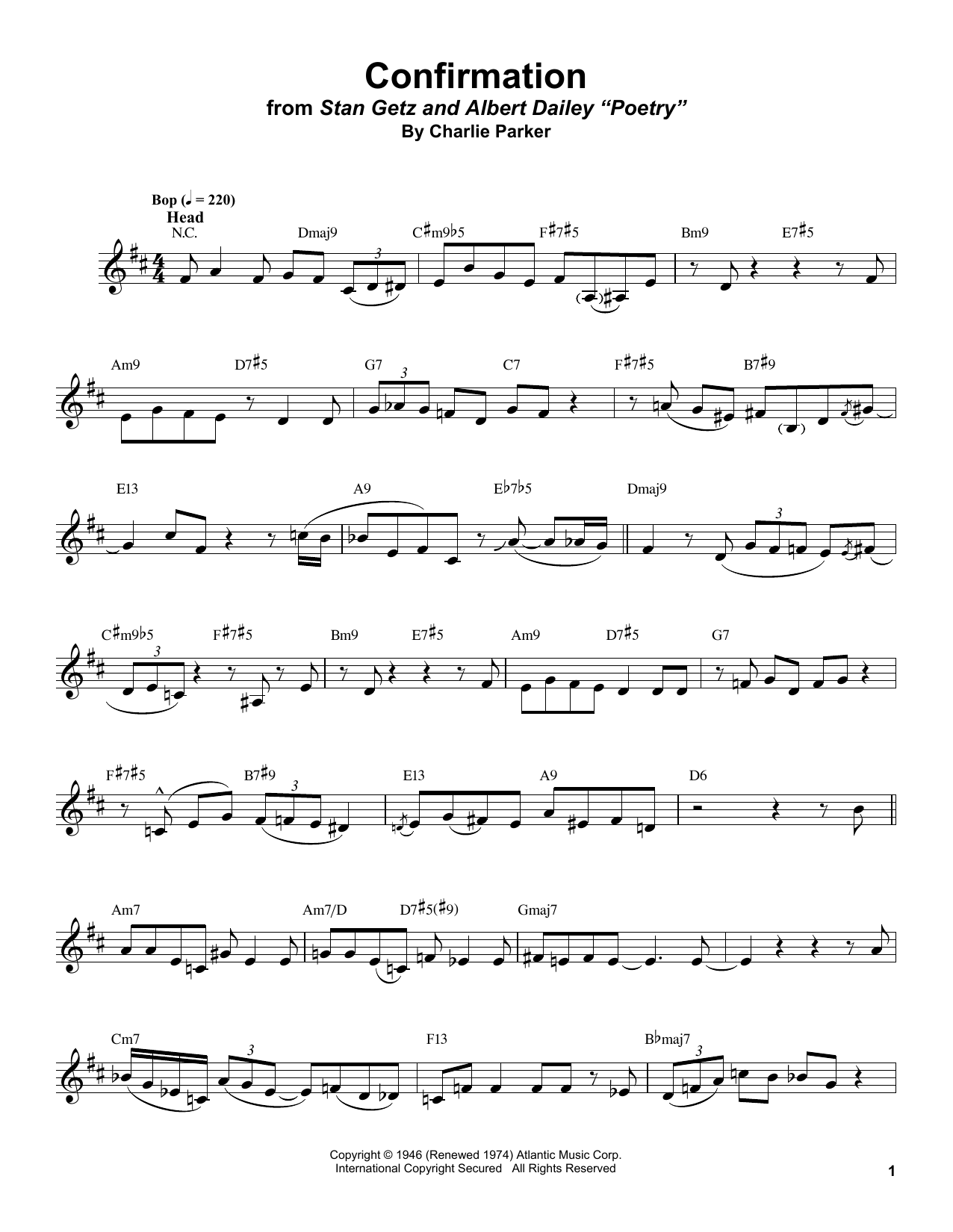 Confirmation (Alto Sax Transcription) von Stan Getz