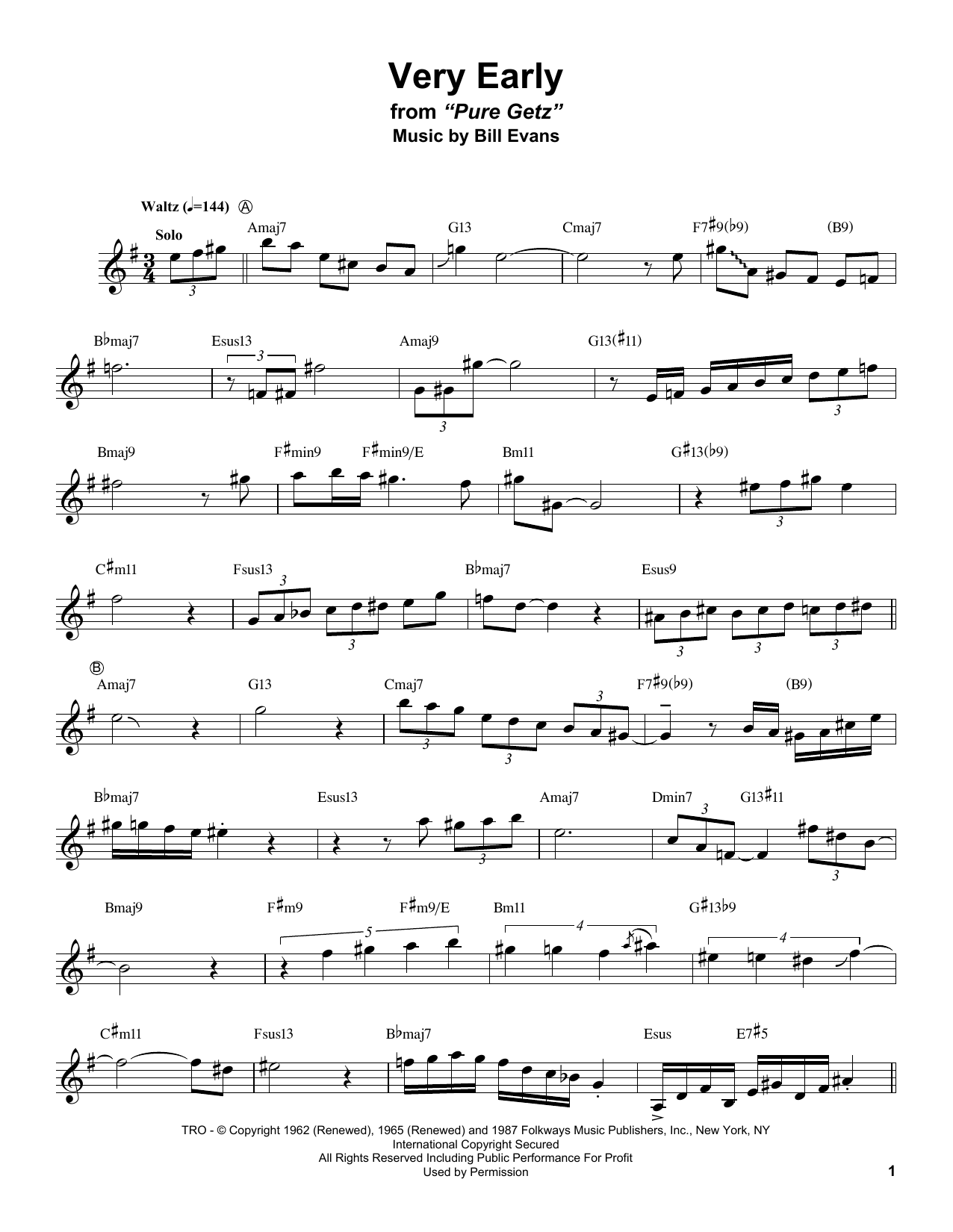 Very Early (Alto Sax Transcription) von Stan Getz