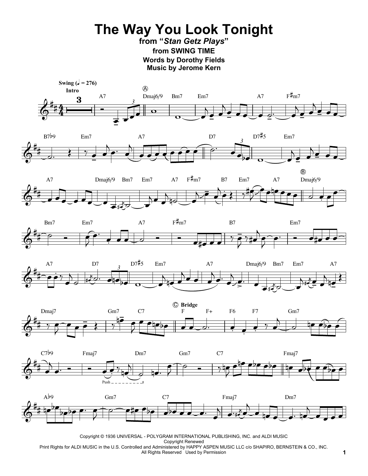 The Way You Look Tonight (from Swing Time) (Alto Sax Transcription) von Stan Getz