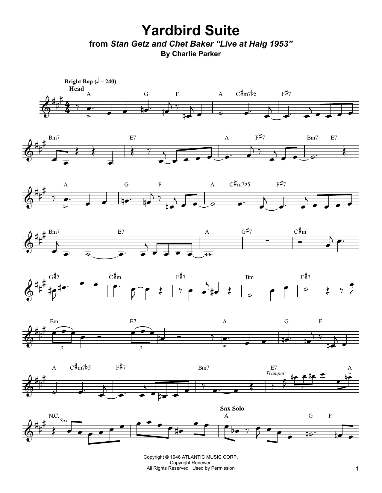 Yardbird Suite (Alto Sax Transcription) von Stan Getz