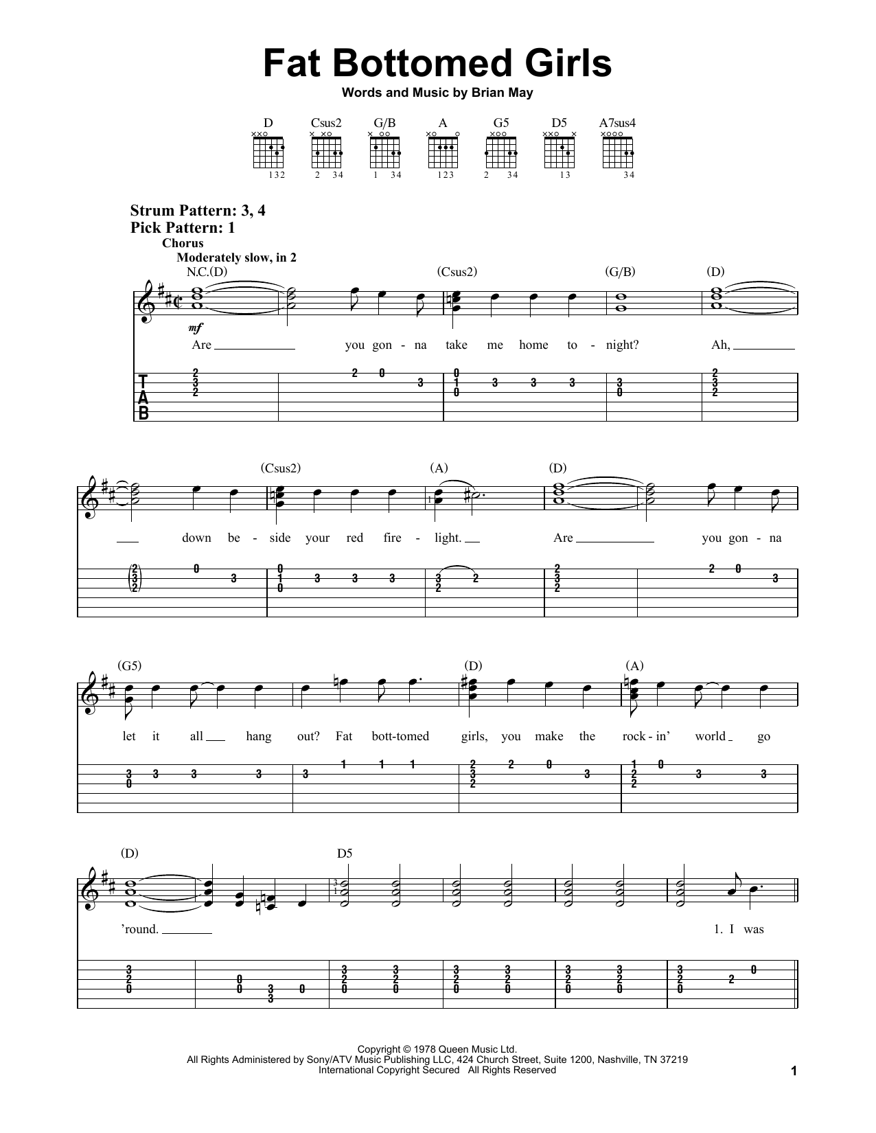 Fat Bottomed Girls (Easy Guitar Tab) von Queen