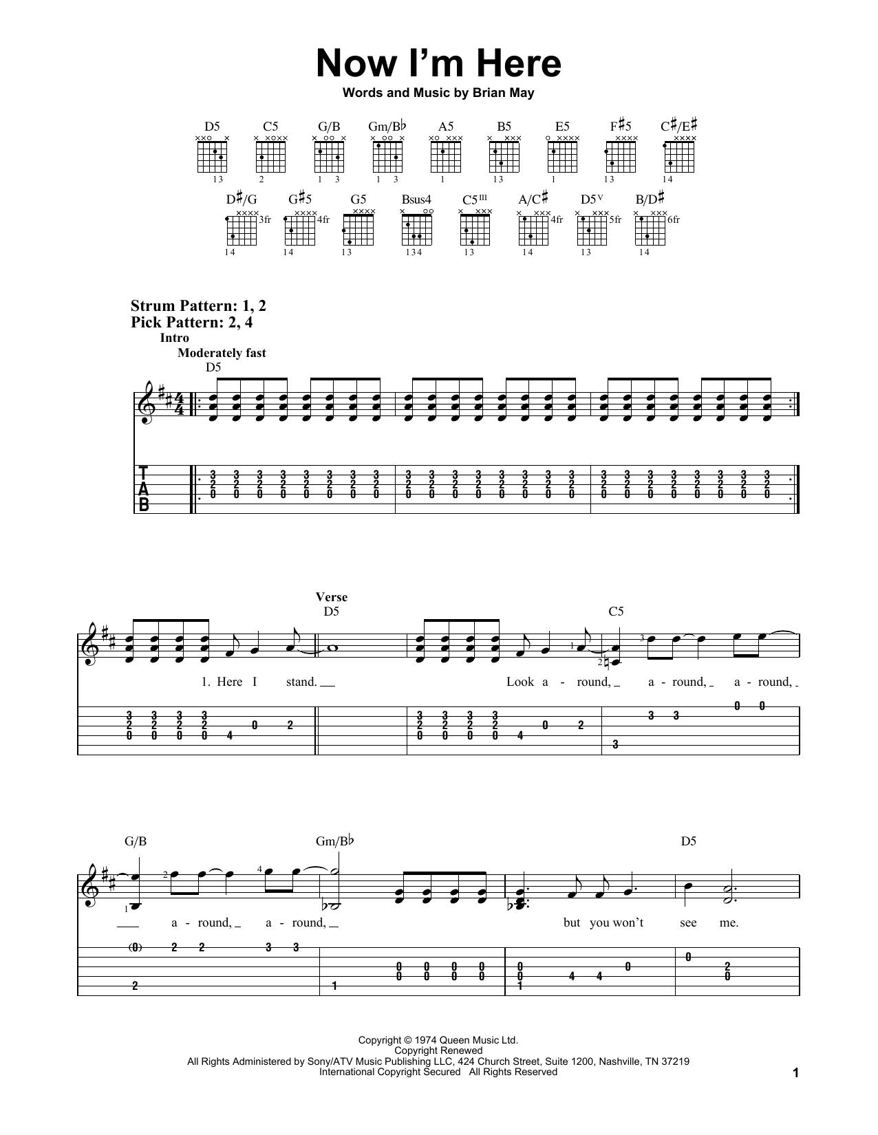 Now I'm Here (Easy Guitar Tab) von Queen