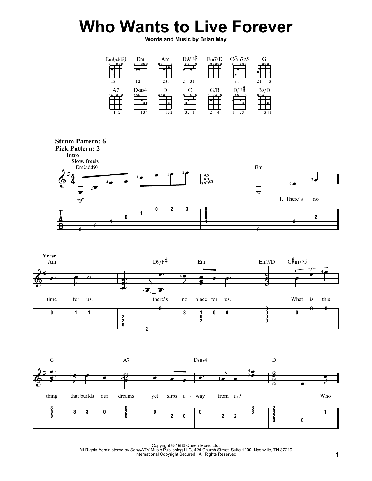 Who Wants To Live Forever (Easy Guitar Tab) von Queen