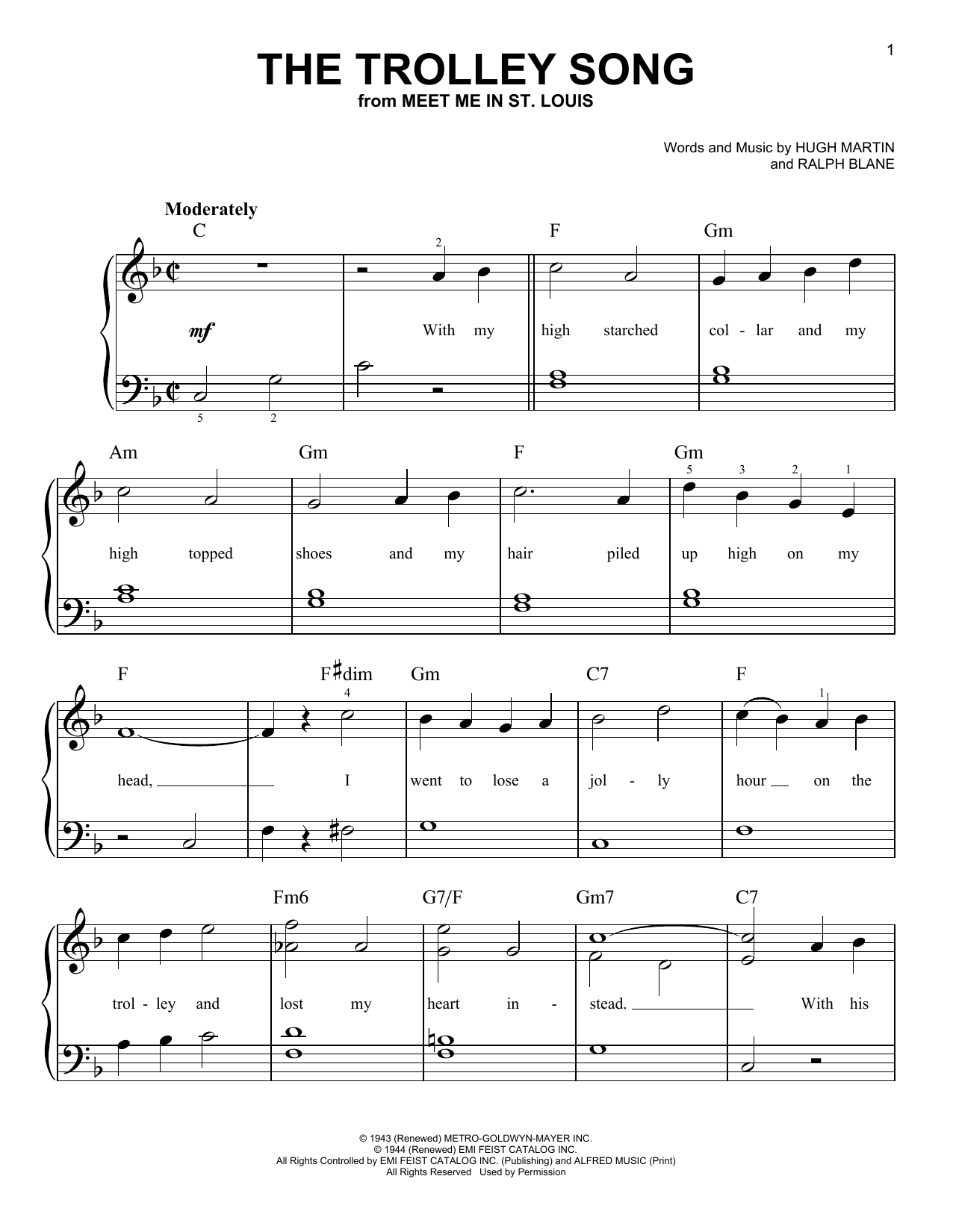 The Trolley Song (from Meet Me In St. Louis) (Easy Piano) von Judy Garland