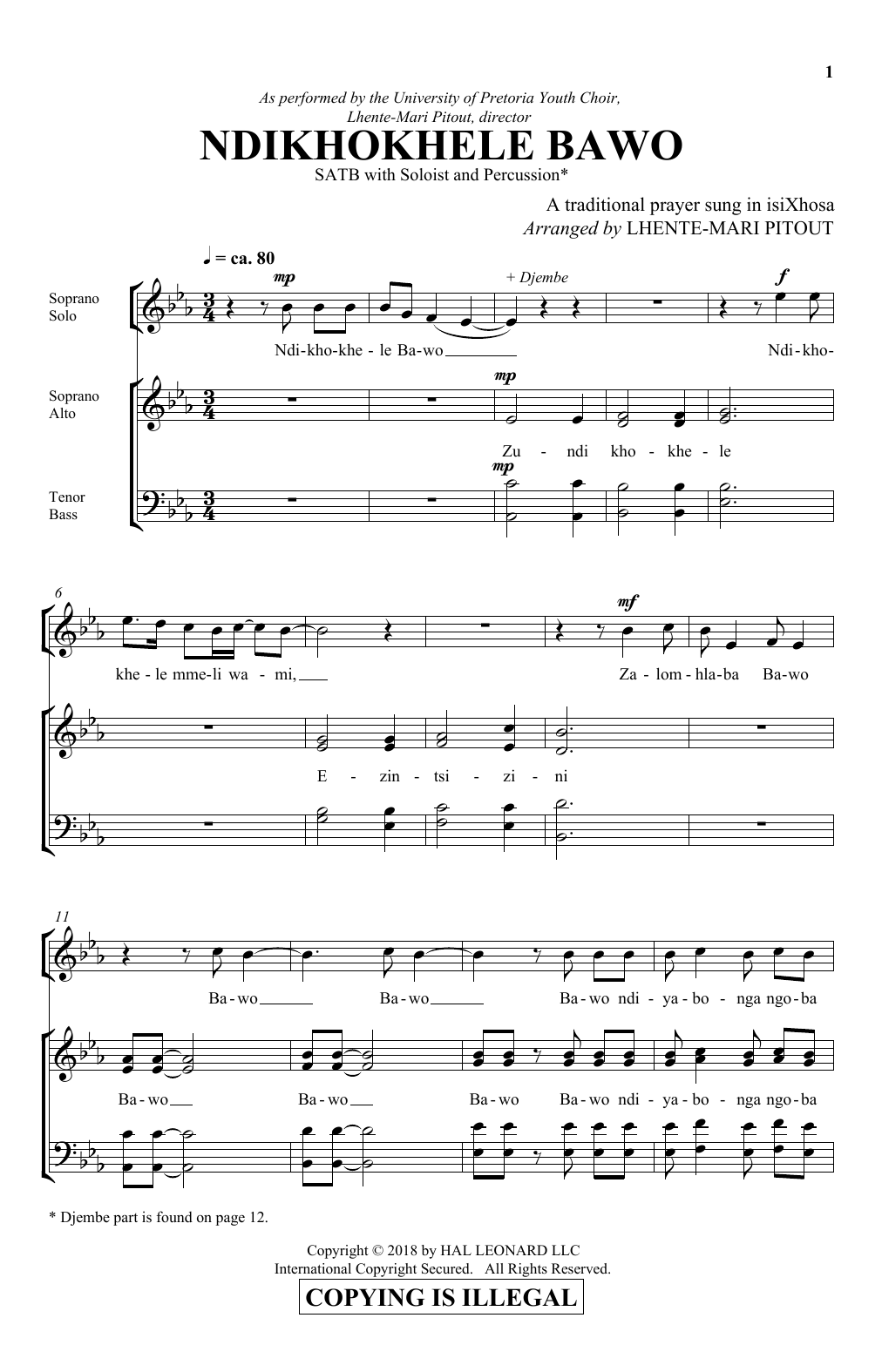 Ndikhokhele Bawo (SATB Choir) von Lhente-Mari Pitout