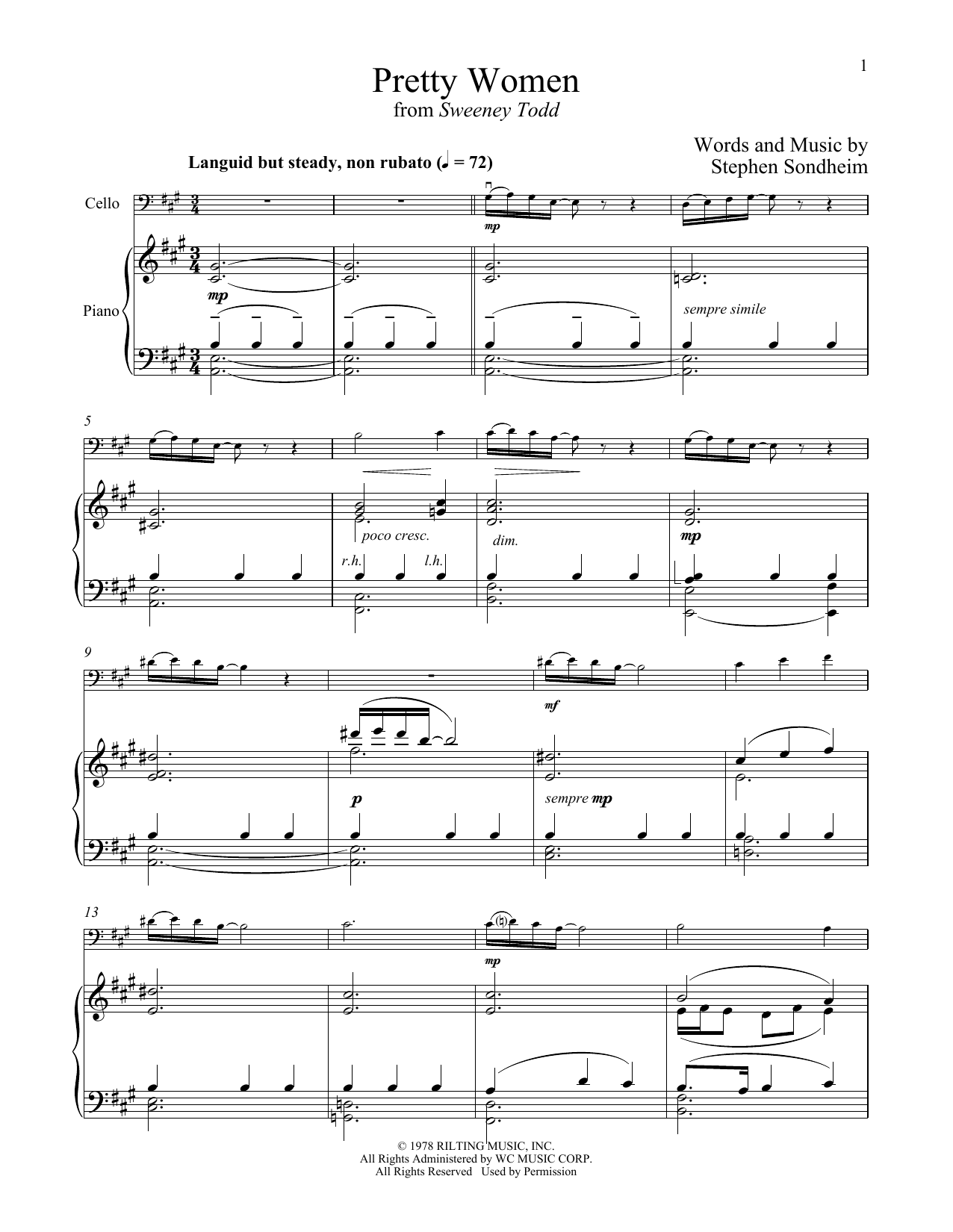 Pretty Women (from Sweeney Todd) (Cello and Piano) von Stephen Sondheim