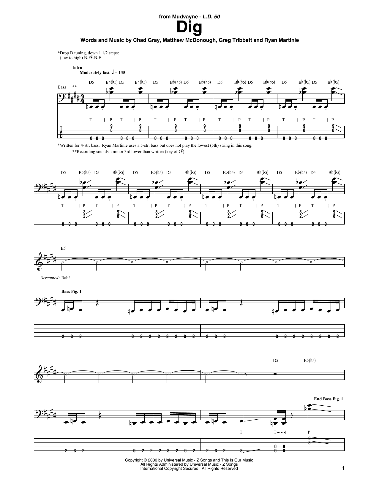 Dig (Bass Guitar Tab) von Mudvayne