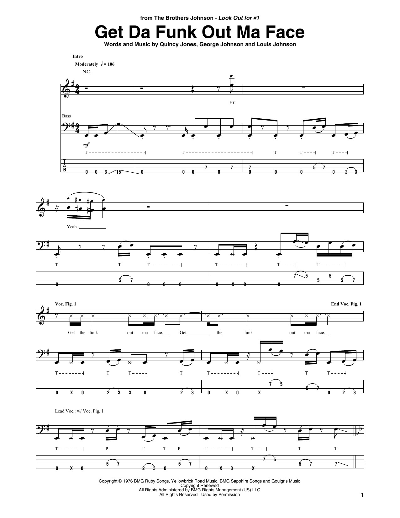 Get Da Funk Out Ma Face (Bass Guitar Tab) von The Brothers Johnson