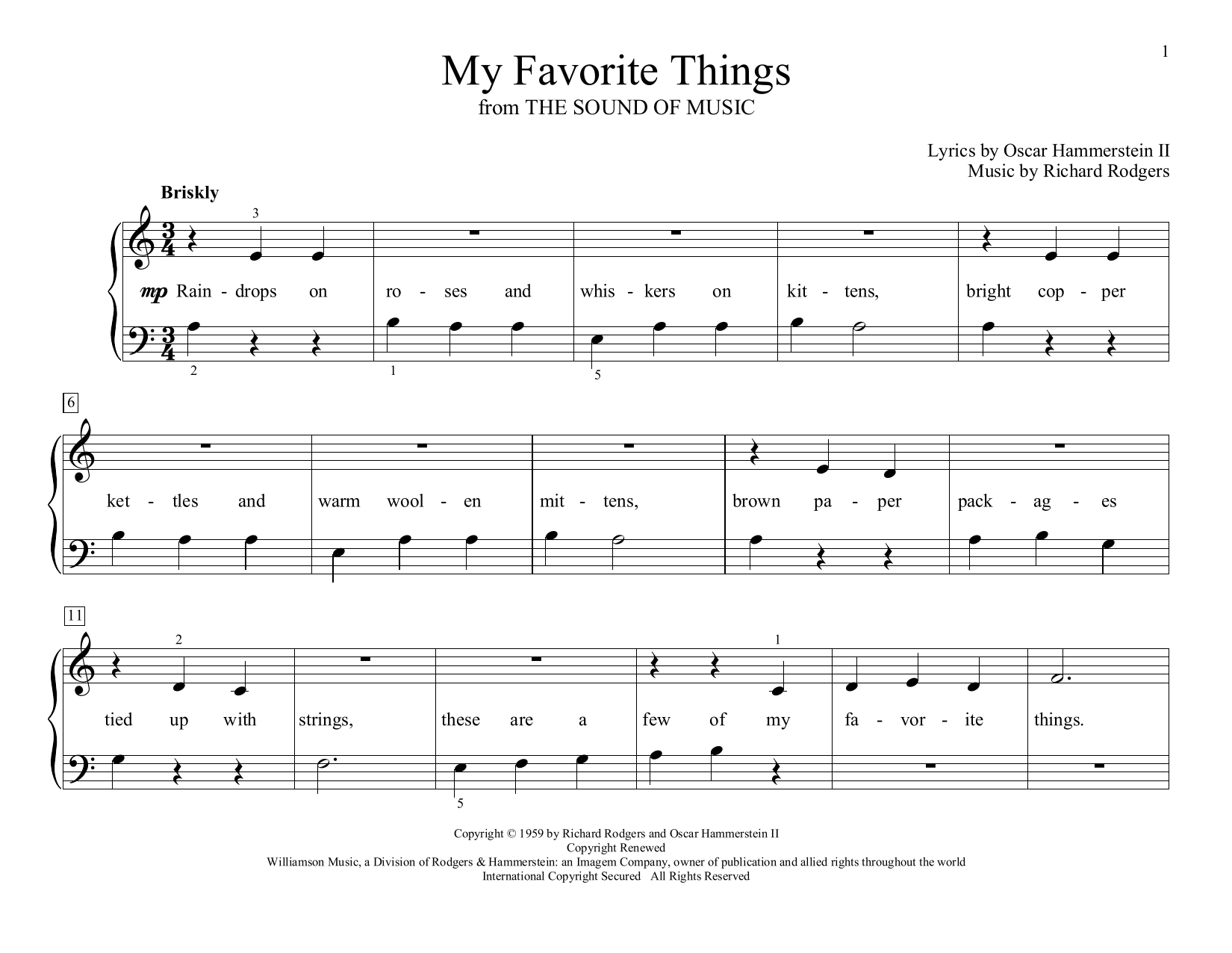 My Favorite Things (from The Sound of Music) (arr. Christopher Hussey) (Educational Piano) von Rodgers & Hammerstein