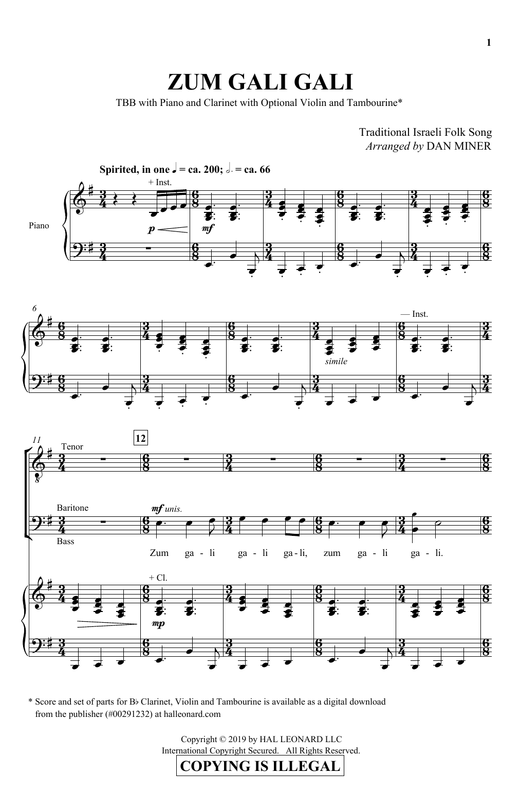 Zum Gali Gali (TBB Choir) von Dan Miner