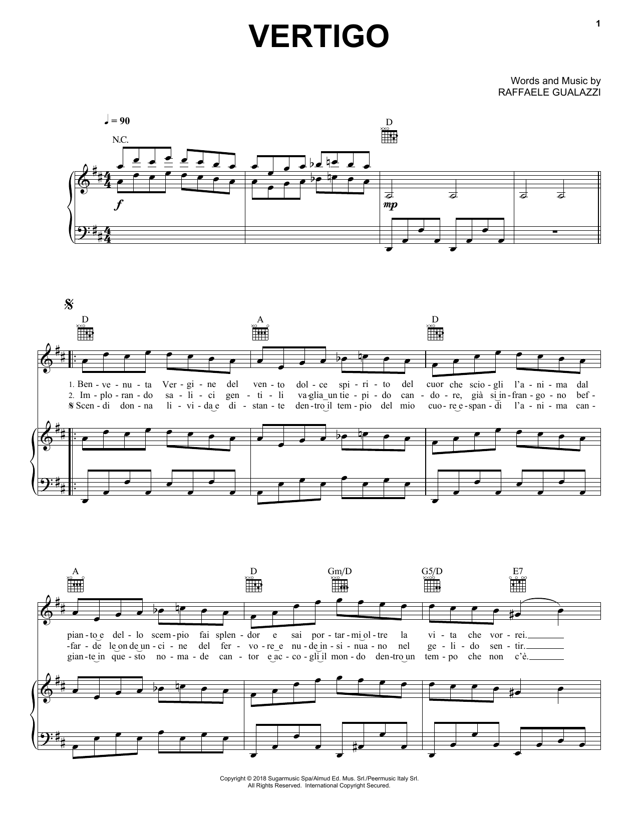 Vertigo (Piano, Vocal & Guitar Chords (Right-Hand Melody)) von Andrea Bocelli