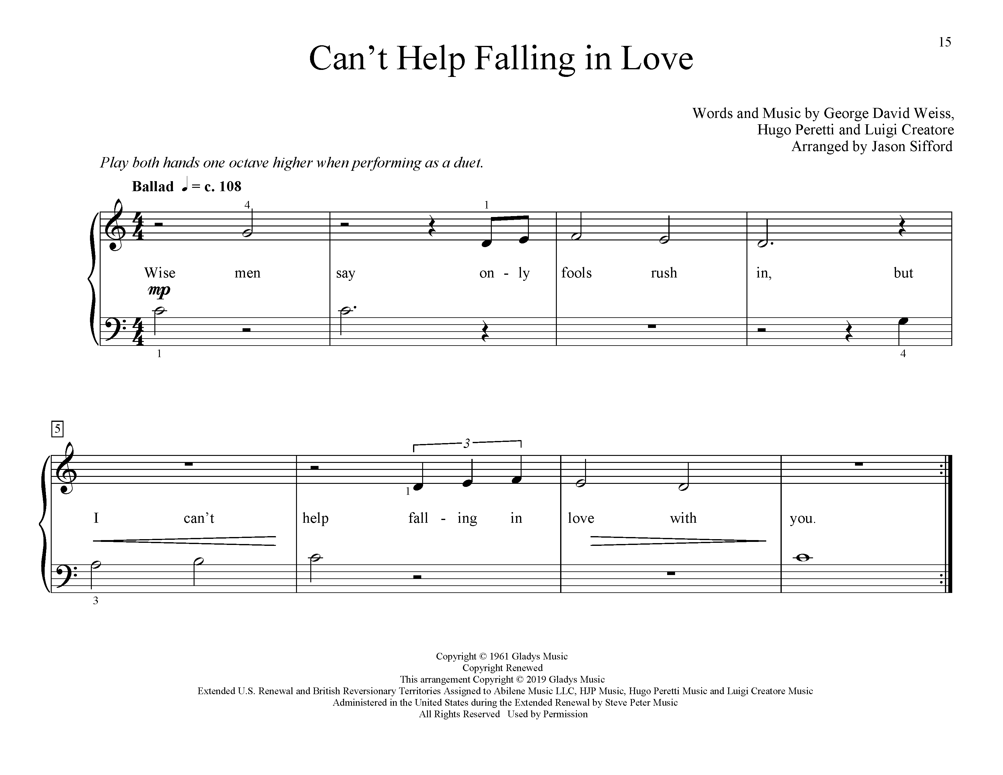 Can't Help Falling In Love (arr. Jason Sifford) (Educational Piano) von Elvis Presley