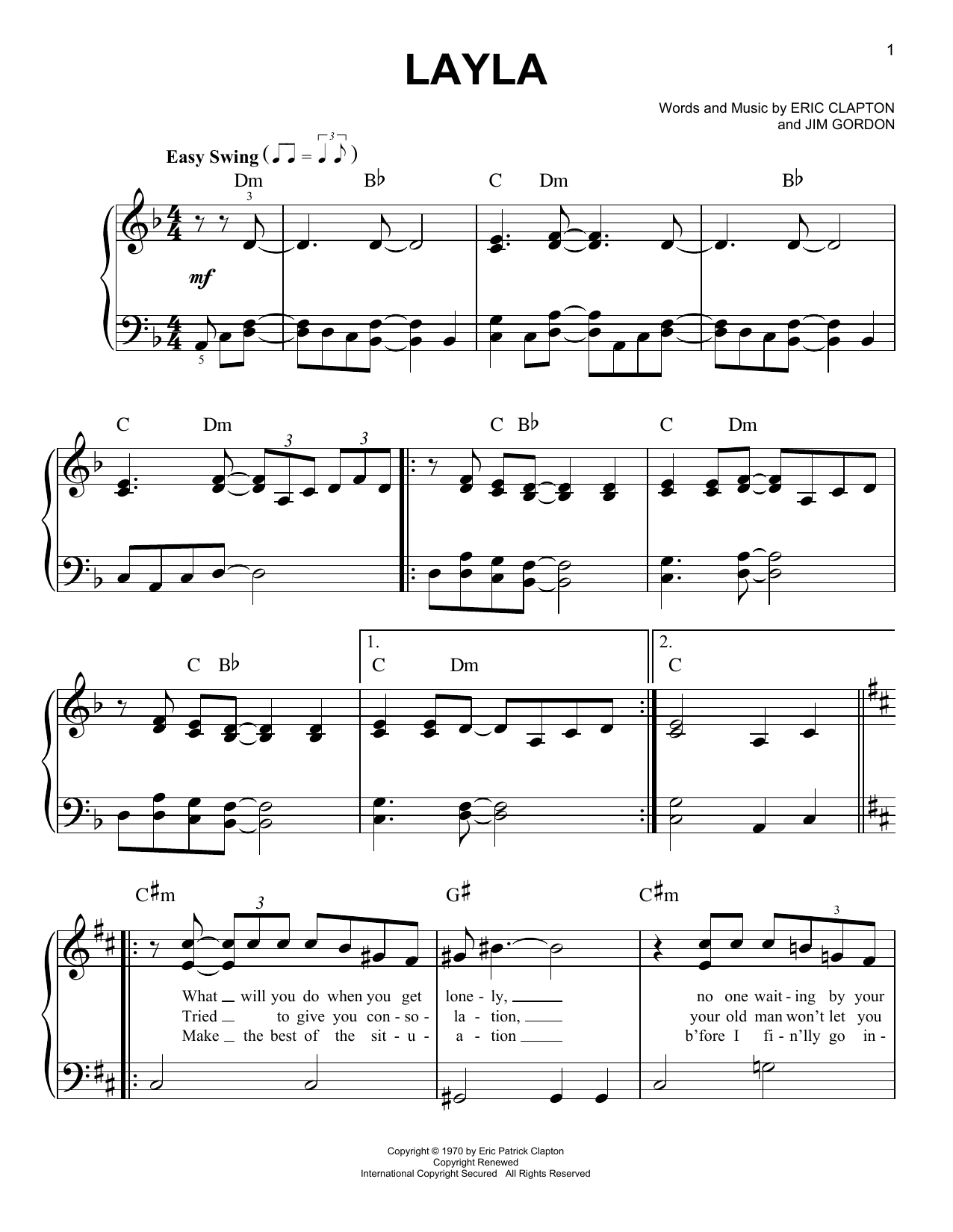 Layla (Easy Piano) von Derek And The Dominos