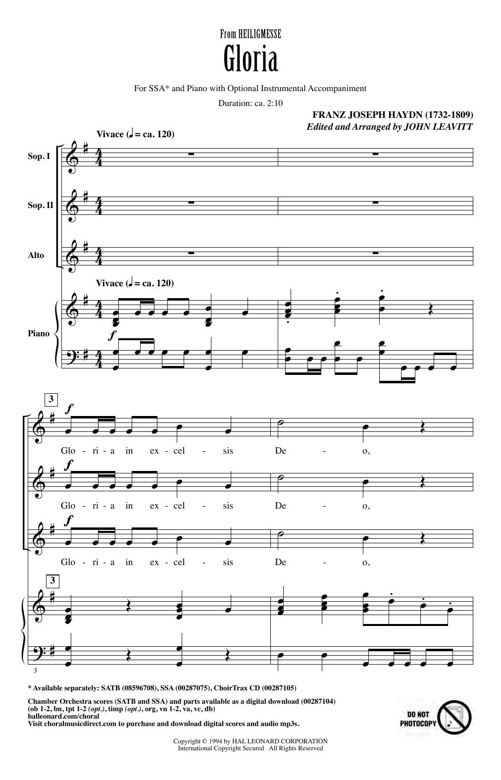 Gloria (from Heiligmesse) (arr. John Leavitt) (SSA Choir) von Franz Joseph Haydn