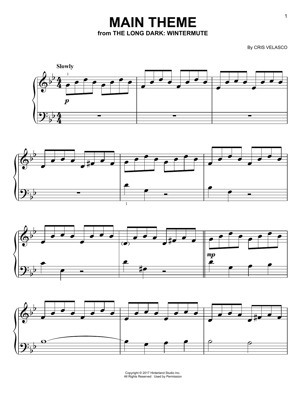 Main Theme (from The Long Dark: Wintermute) (Easy Piano) von Cris Velasco