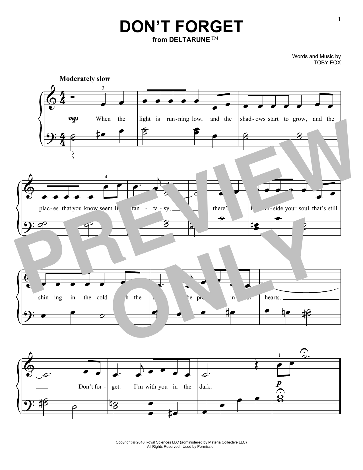 Don't Forget (from Deltarune) (Easy Piano) von Toby Fox