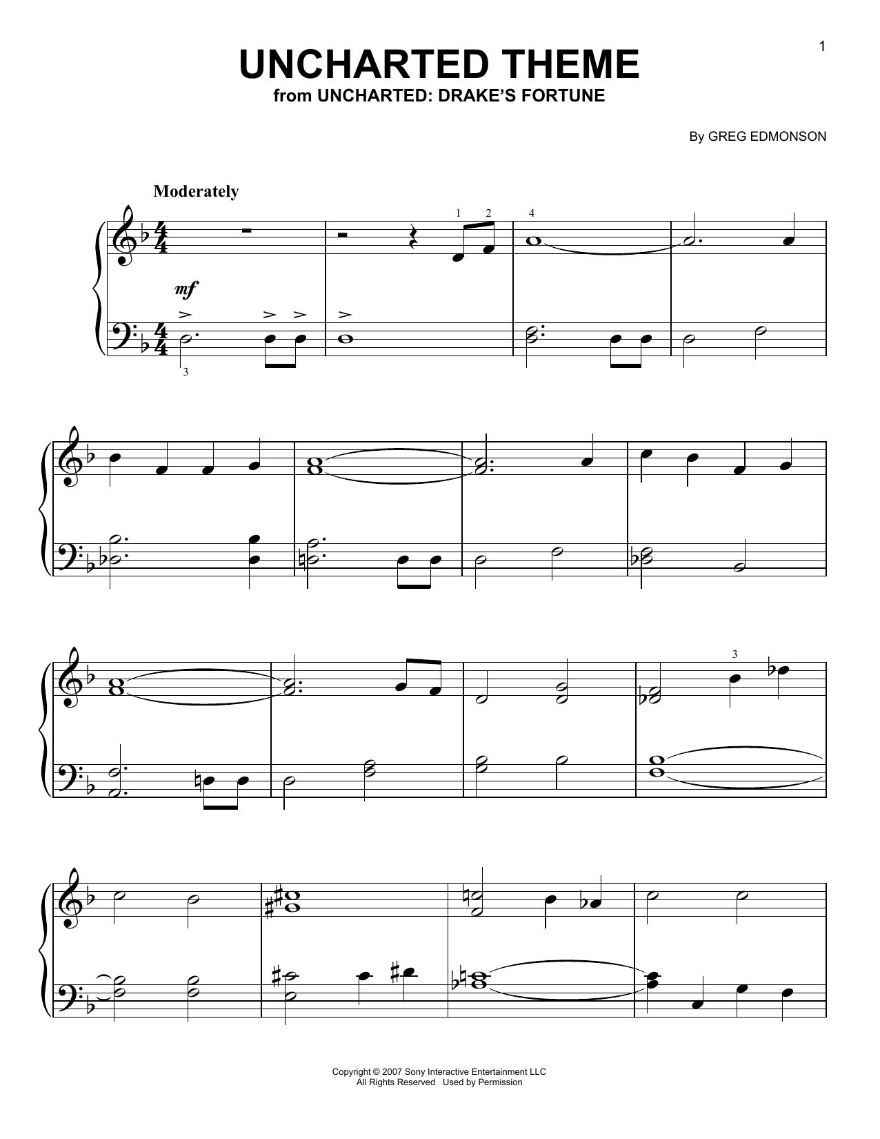 Uncharted Theme (Easy Piano) von Greg Edmonson