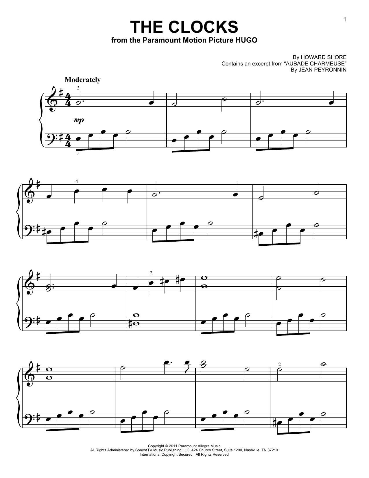 The Clocks (from Hugo) (Very Easy Piano) von Howard Shore