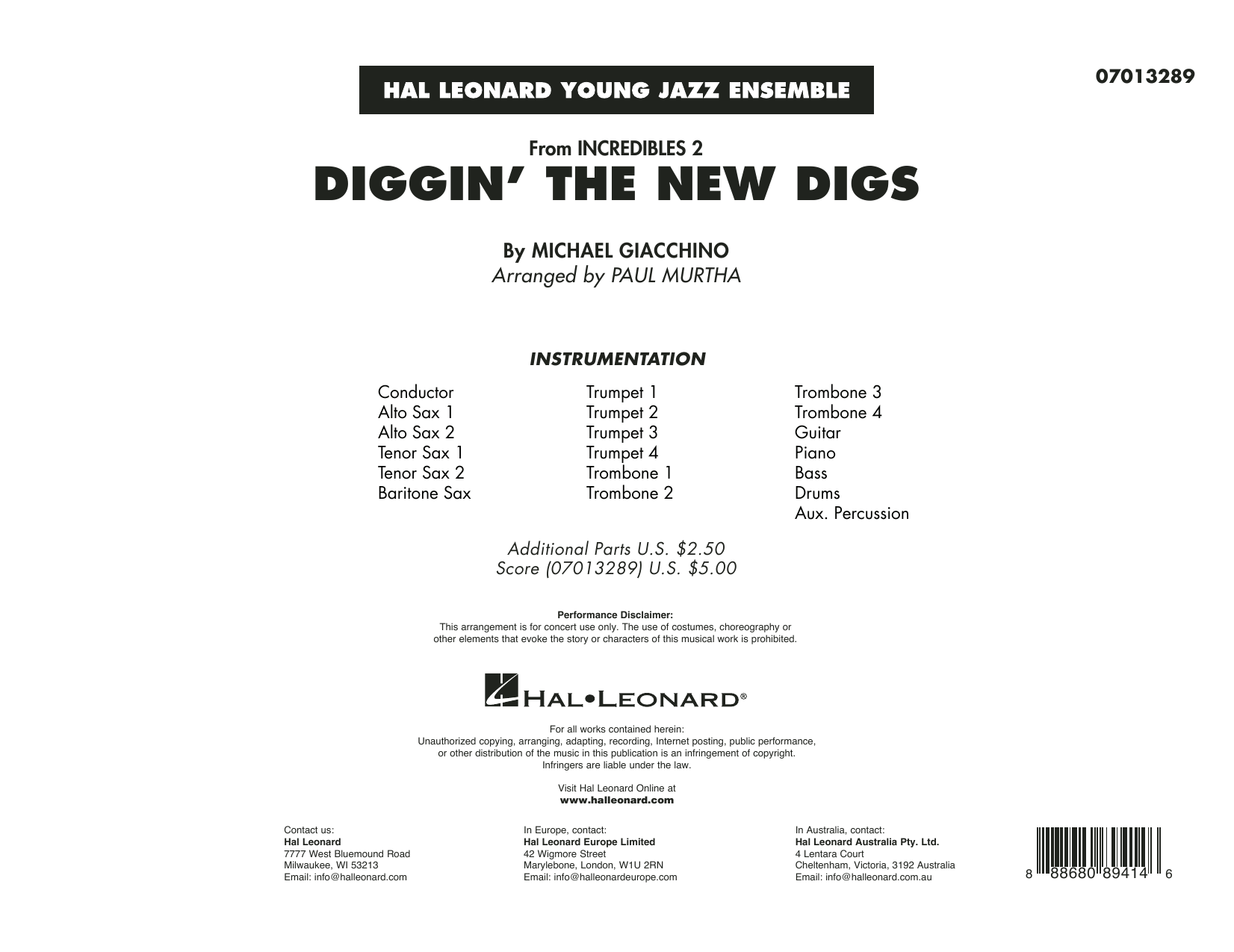 Diggin' the New Digs (from Incredibles 2) (arr. Paul Murtha) - Conductor Score (Full Score) (Jazz Ensemble) von Michael Giacchino