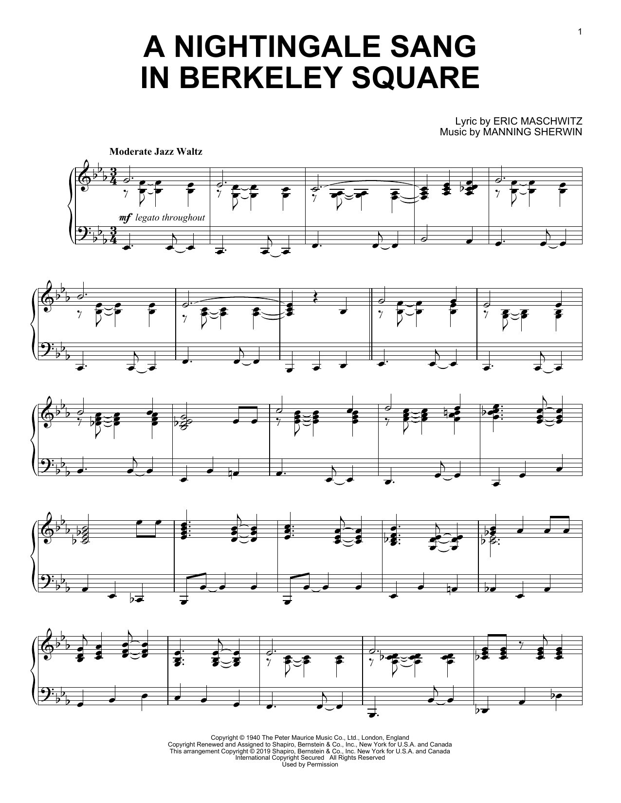 A Nightingale Sang In Berkeley Square (Piano Solo) von Manhattan Transfer